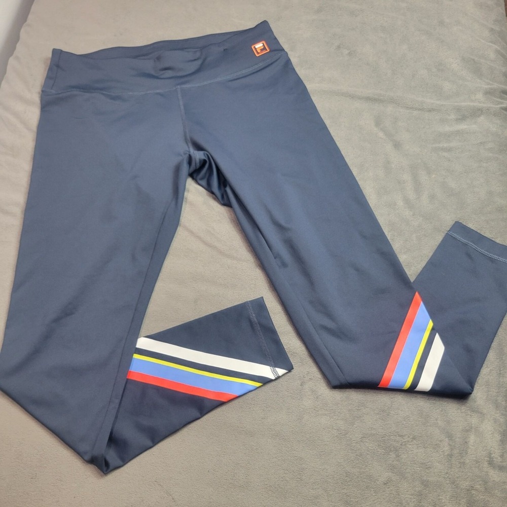 Fila Sport Womens Navy Leggings Medium With Multicolor Stripe Detail